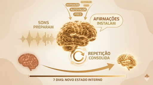 Sons preparam, afirmações instalam, repetição consolida — 7 dias para um novo estado interno